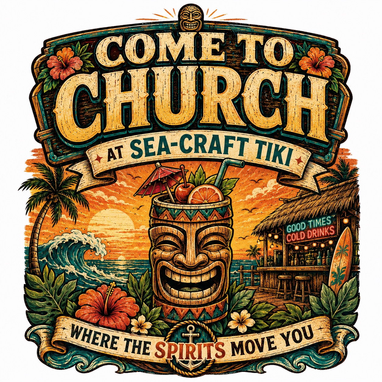 Custom design: Come to Church at Sea-Craft Tiki - Where the Spirits Move You