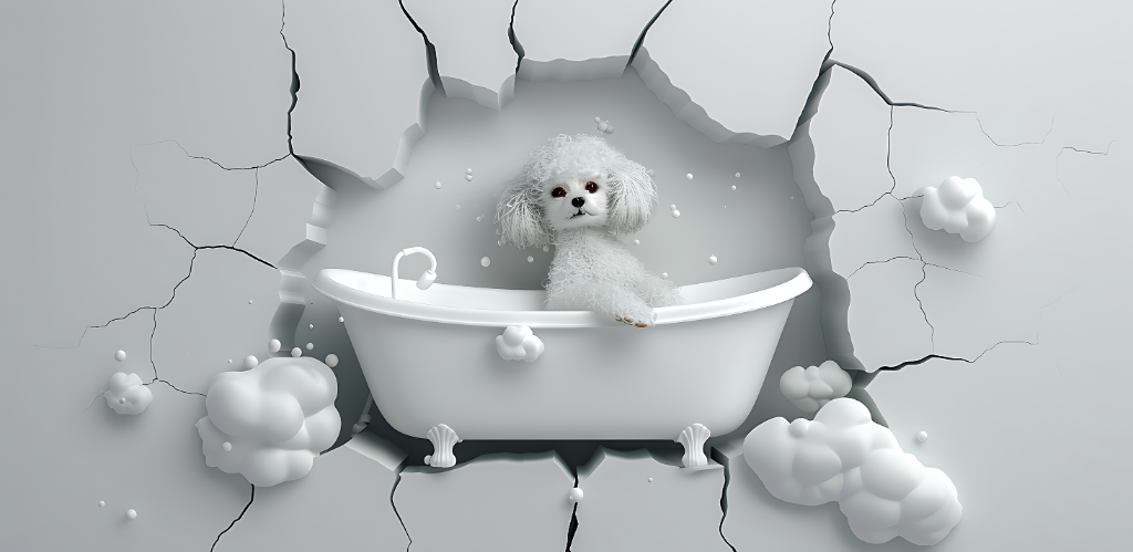 White Poodle in Bathtub