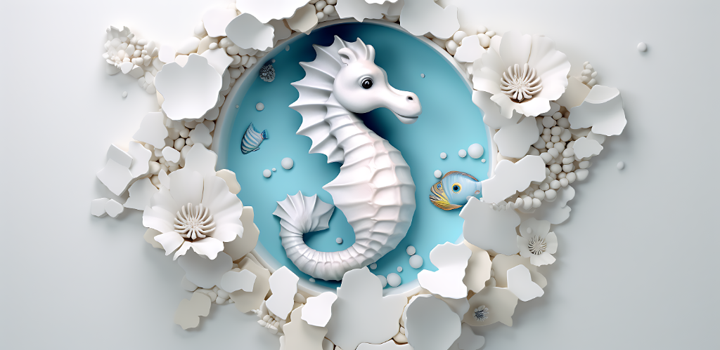 3D White Seahorse