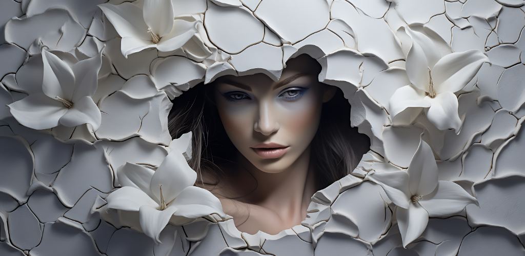 3D White Lily Woman Portrait