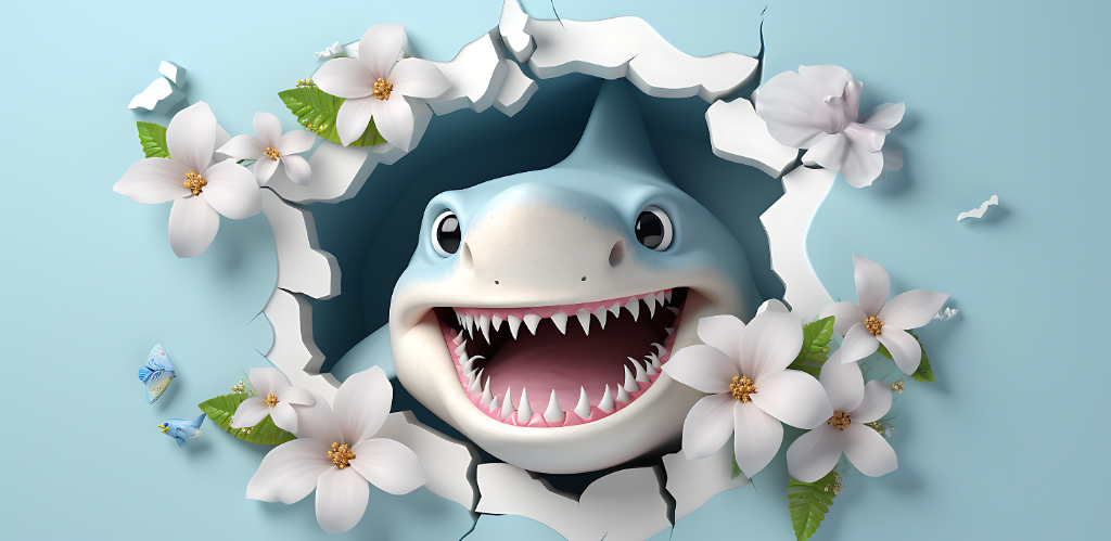 3D Floral Shark Burst Design