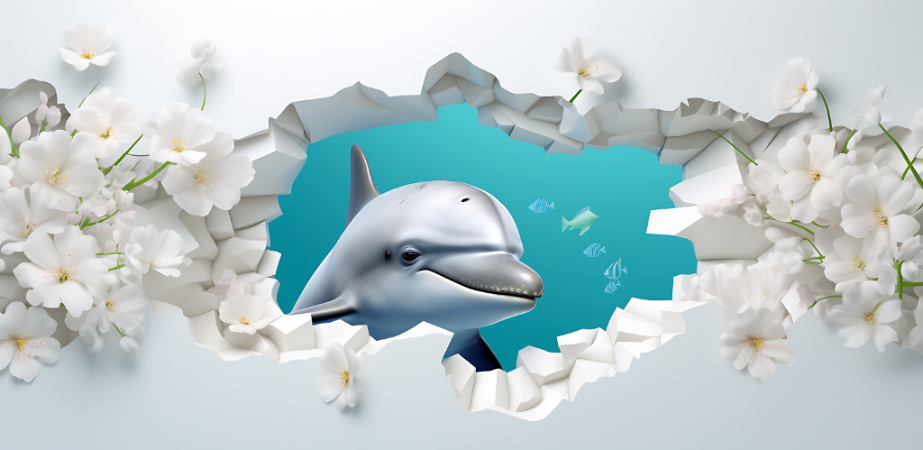 3D Dolphin Floral Breach