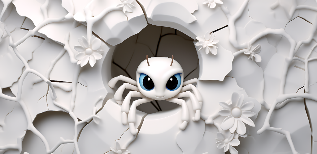 3D White Spider and Flowers