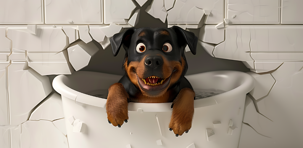 Happy Rottweiler Bath Time