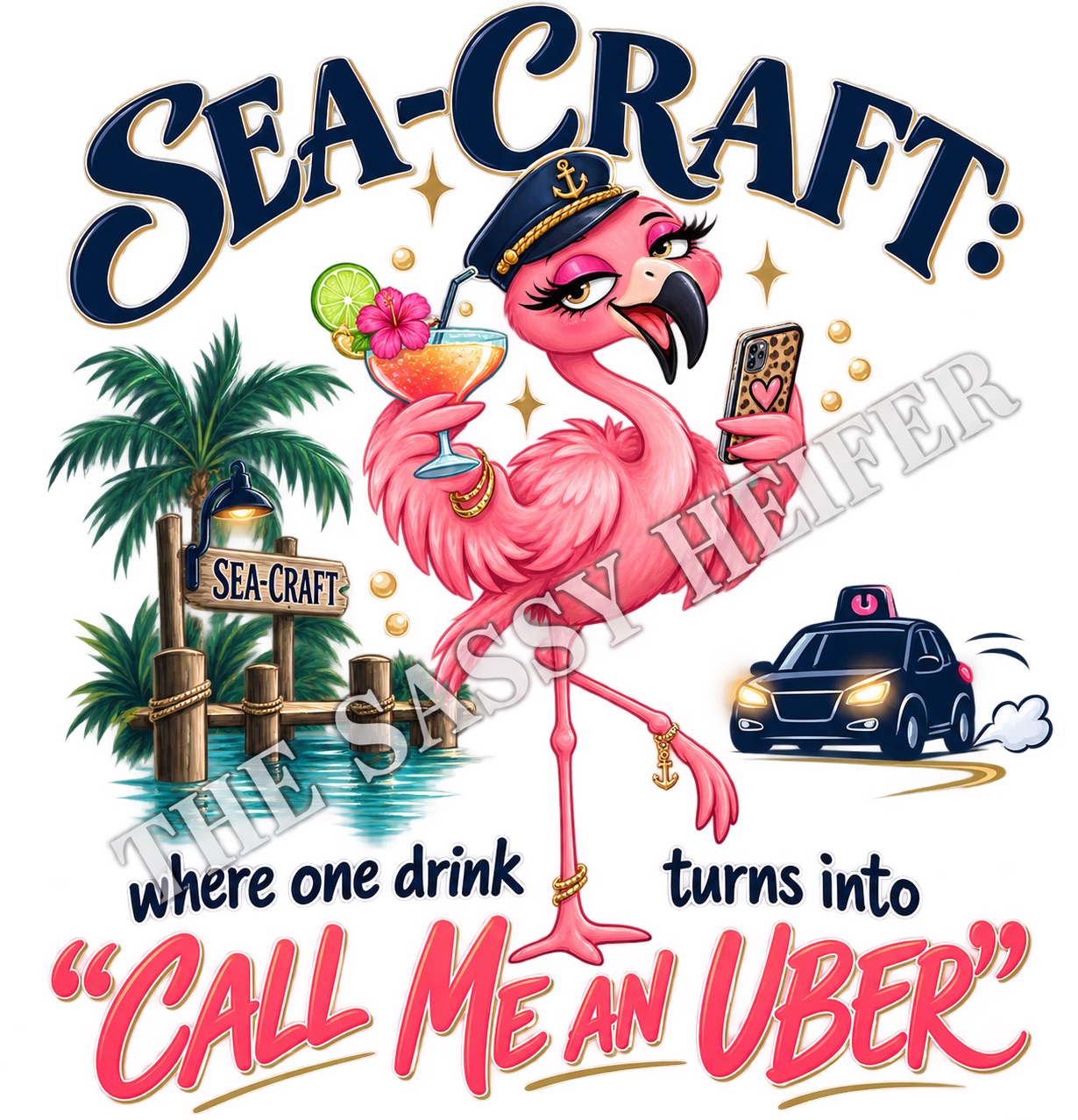 Custom design: Sea-Craft Call Me An Uber - Flamingo with Phone