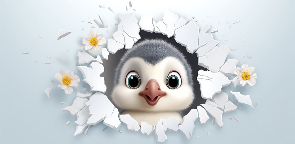 3D Baby Penguin Peeking