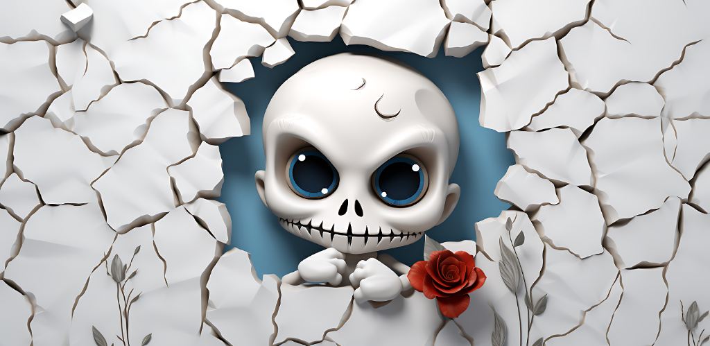 3D Skeleton with Red Rose
