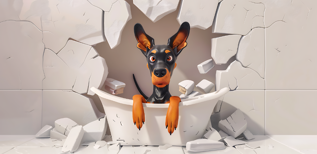 Doberman Bath Time Breakout