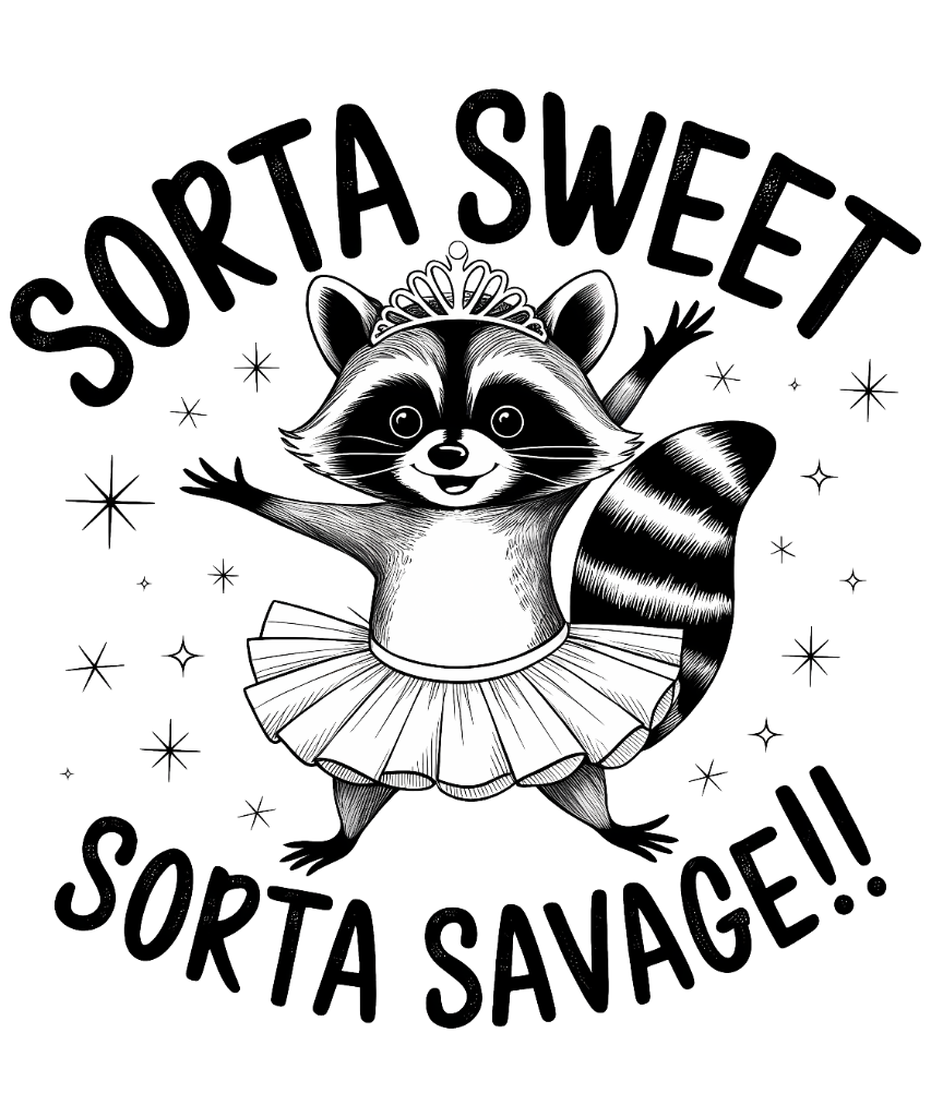 Sorta Sweet Sorta Savage Raccoon design on tshirt