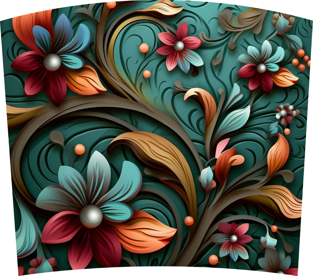 Teal Floral Tooled Swirls