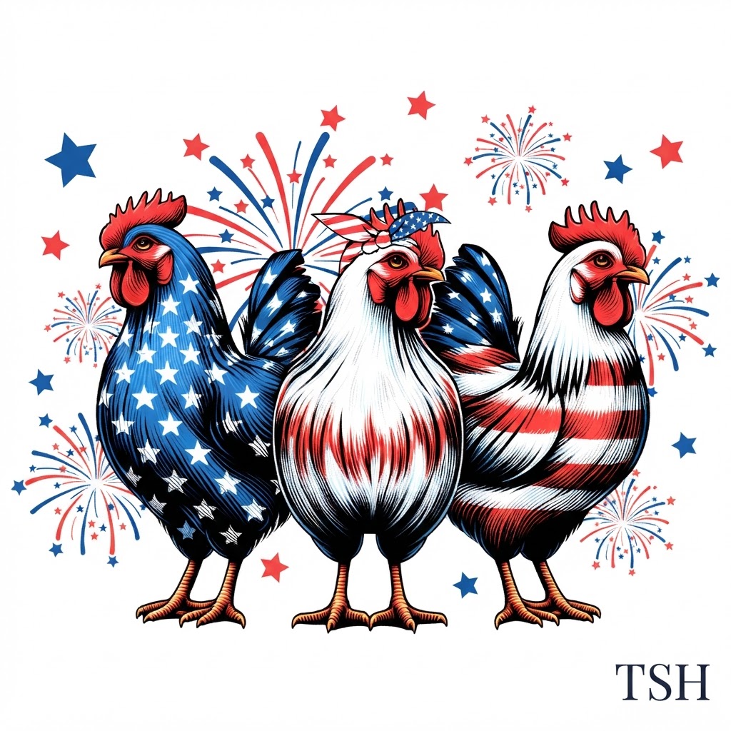Patriotic Red White and Blue Chickens