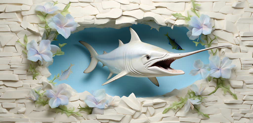 3D Swordfish Floral Mug Wrap
