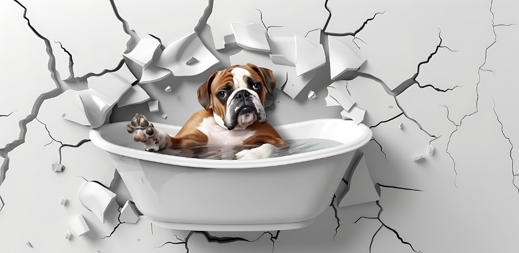 3D Boxer Dog Bathtub Breach