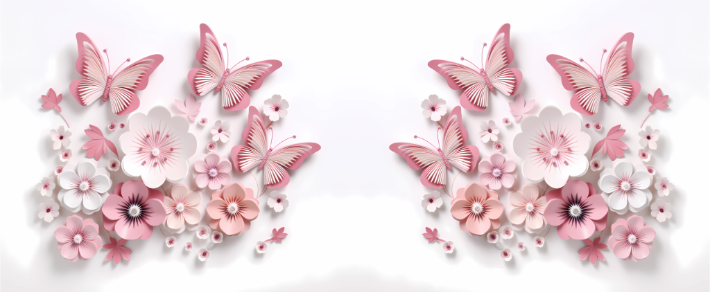 Pink 3D Butterflies and Flowers