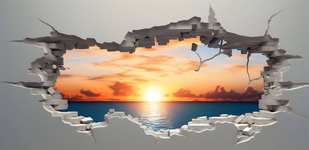 3D Ocean Sunrise Wall Break