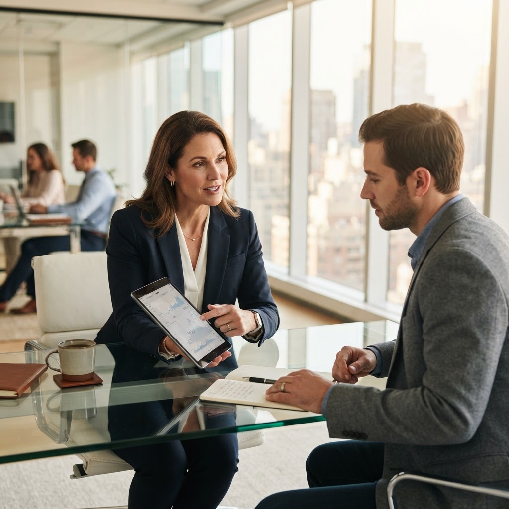Professional financial consultation between an adviser and a client