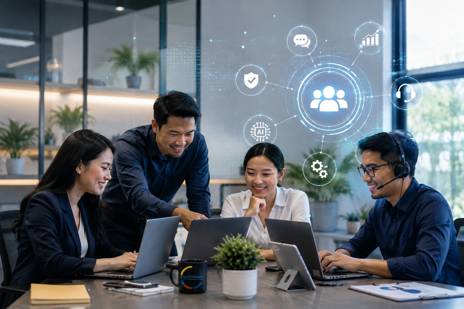 OneNetworx services — skilled people collaborating with technology