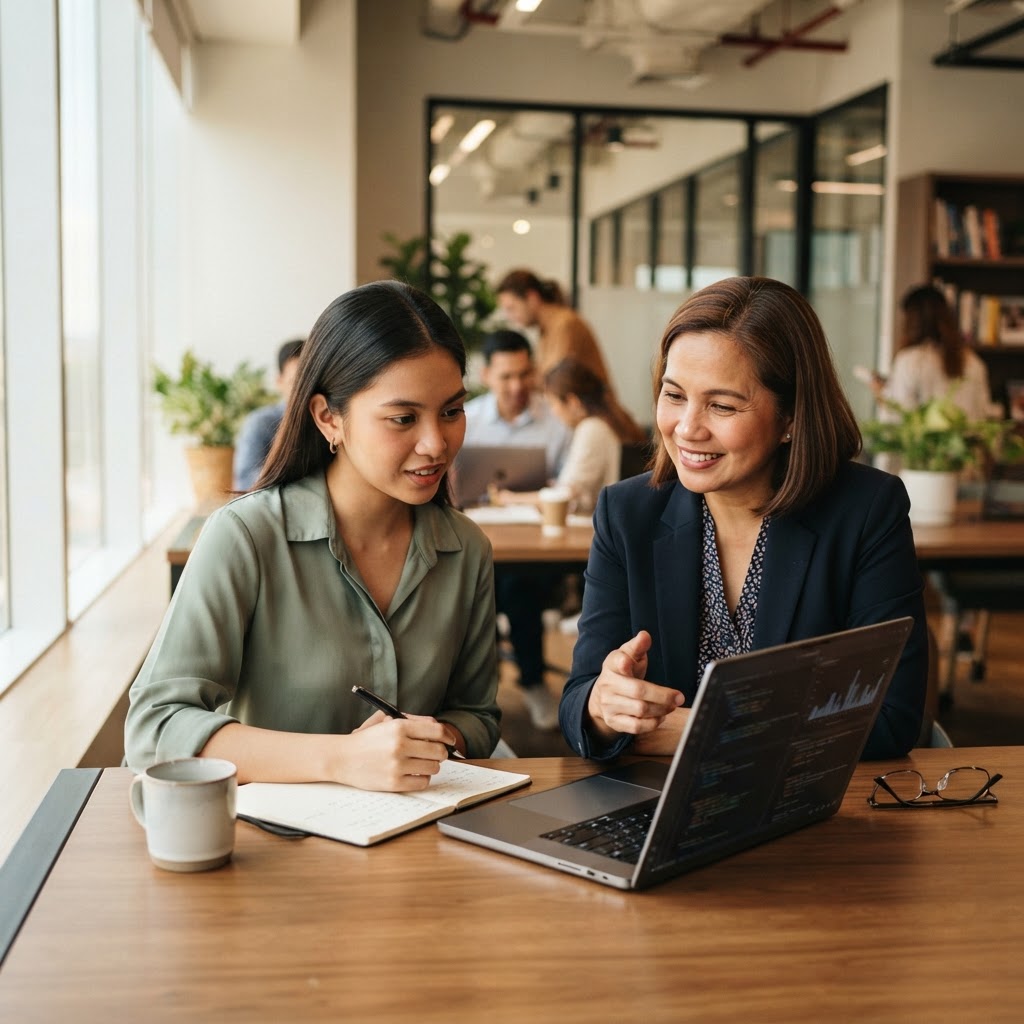 Interns and supervisors collaborating in a modern workspace — OneIntern OJT management platform