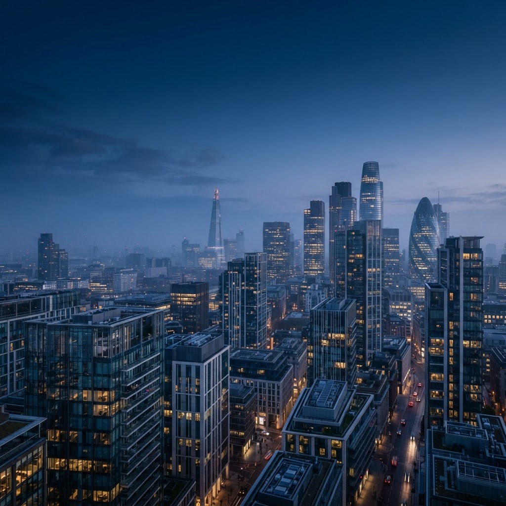 OneNetworx — a modern business district at blue hour