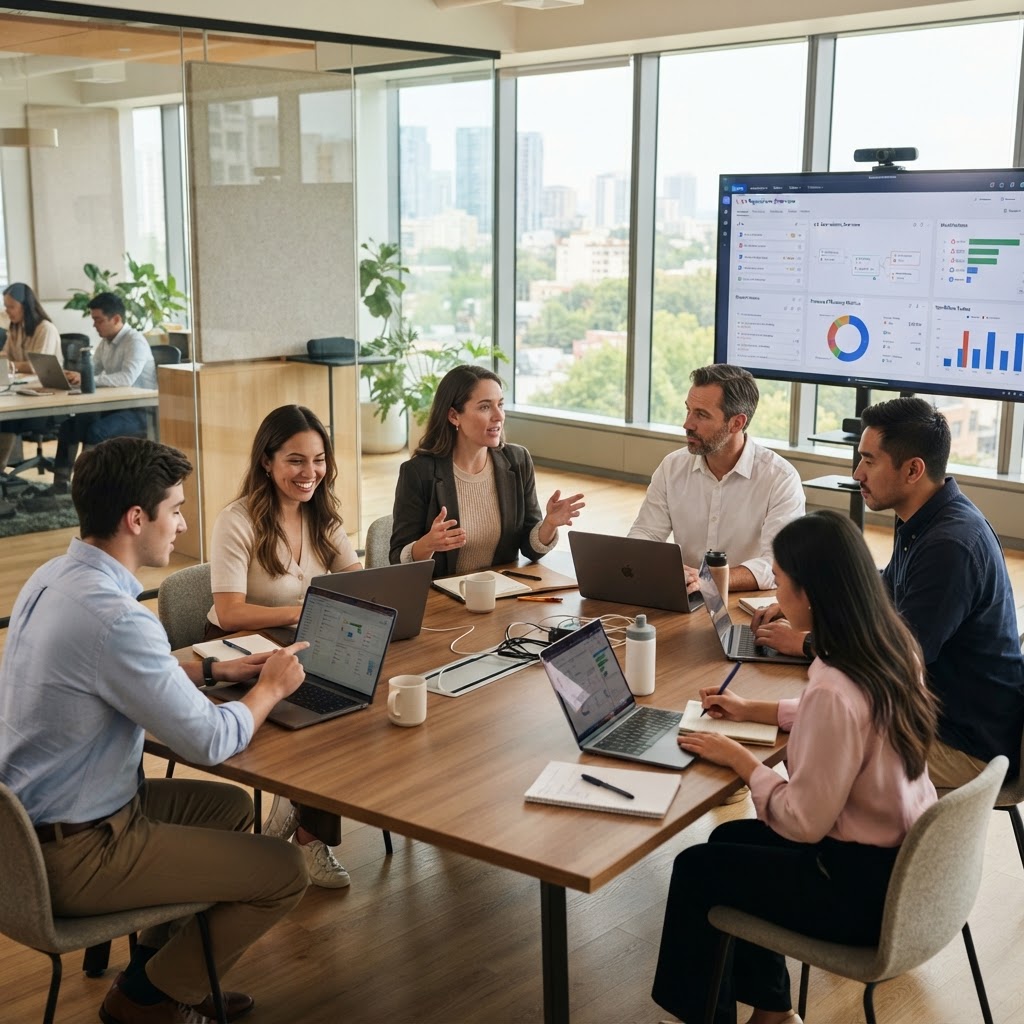 Business team working with digital systems