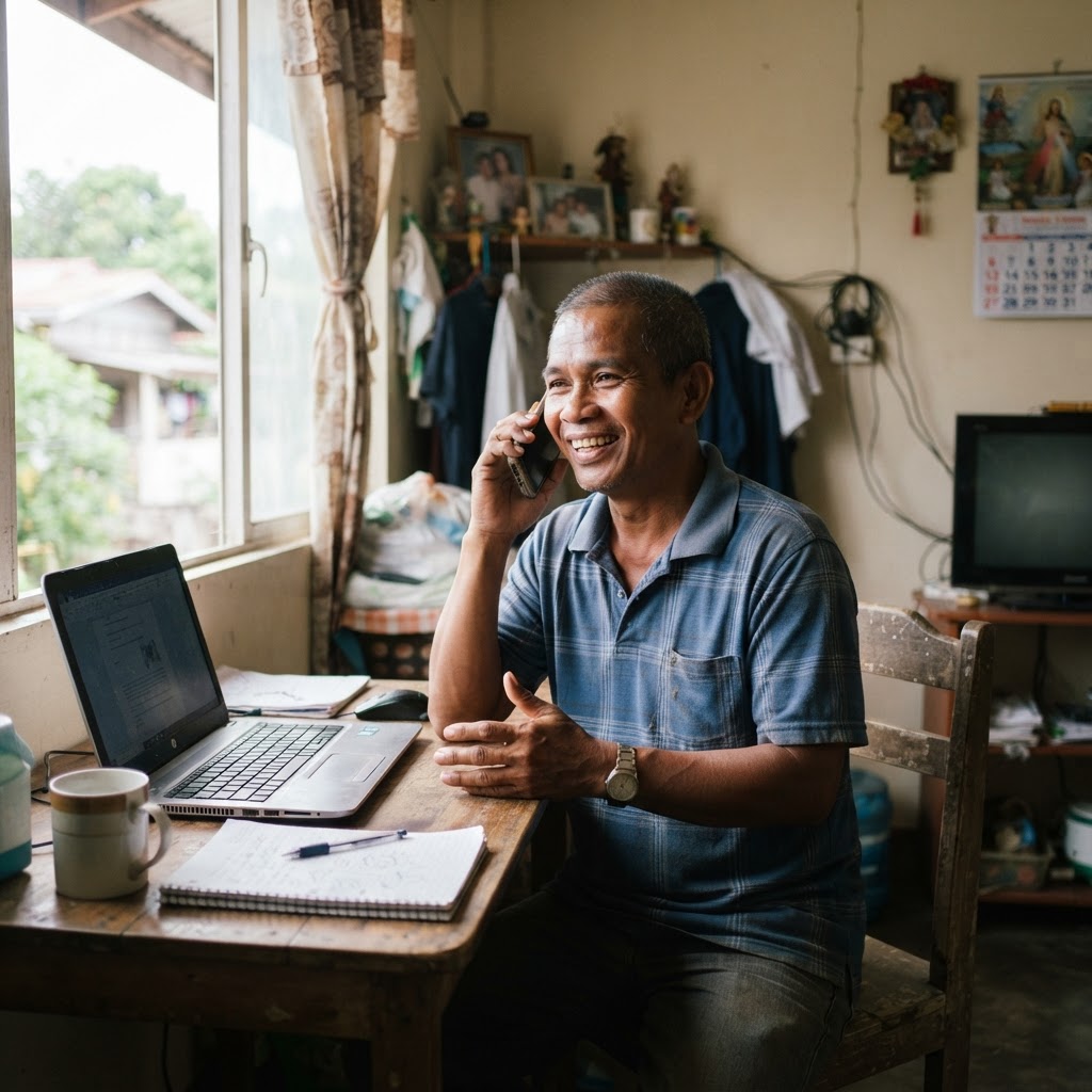 A home-based associate speaking with a customer