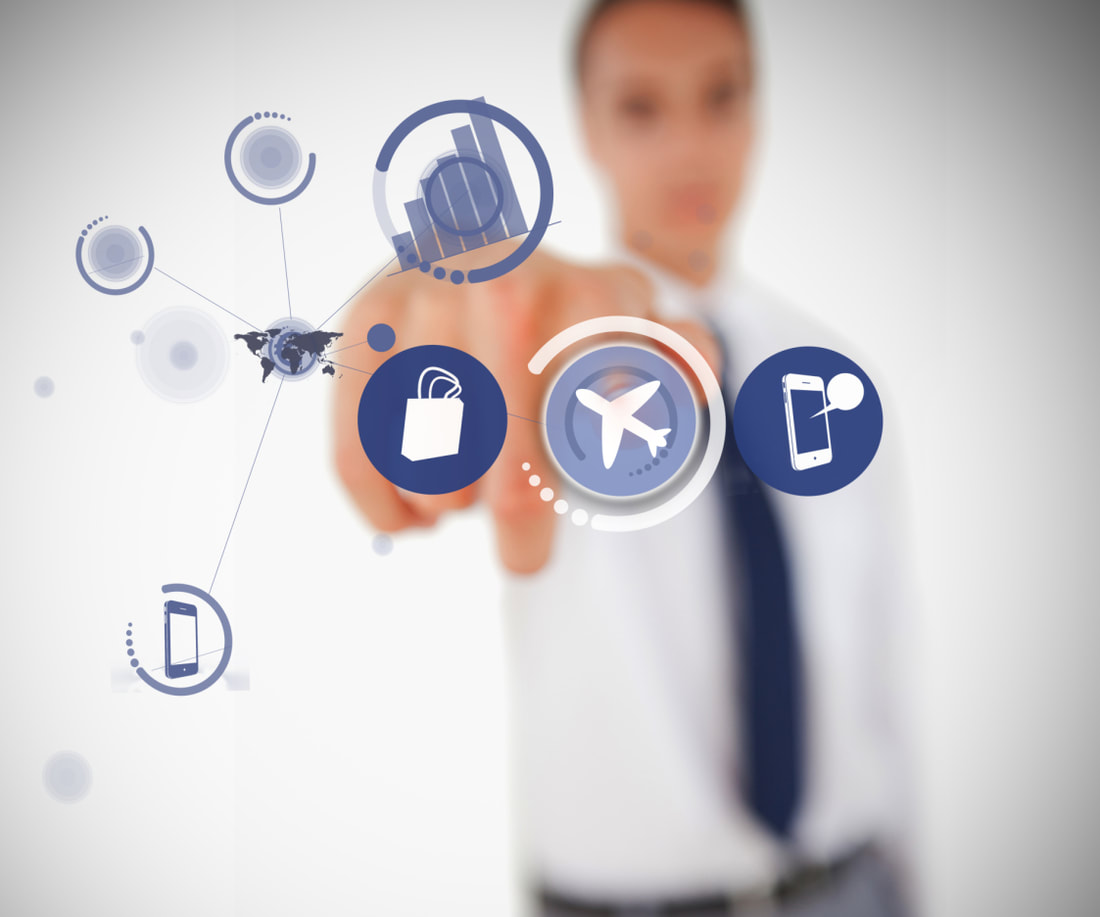 A professional engaging with a connected digital business network