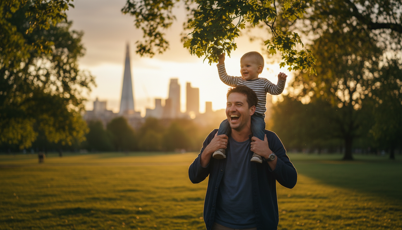 Father with child in London park
