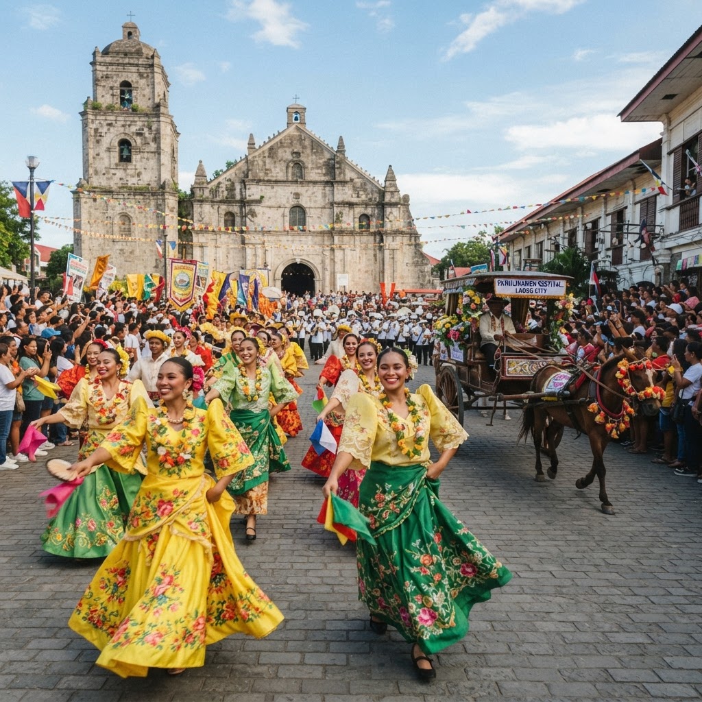 Pamulinawen dancers in Ilocano attire in Laoag City