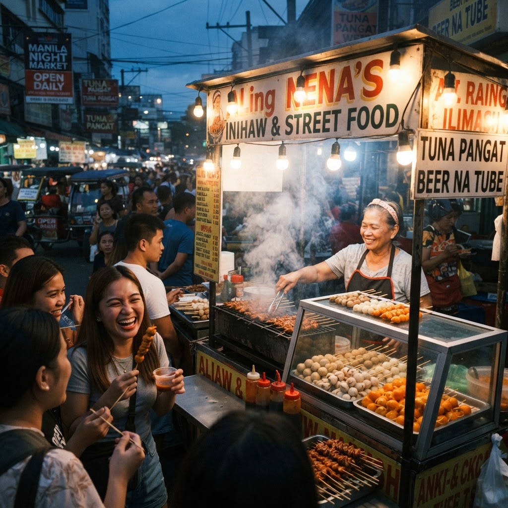 Bustling Manila night market