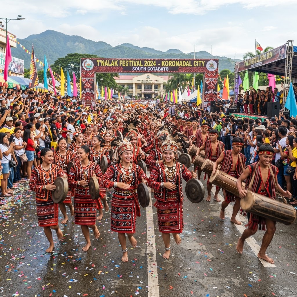 T'nalak Festival dancers in woven patterns in Koronadal