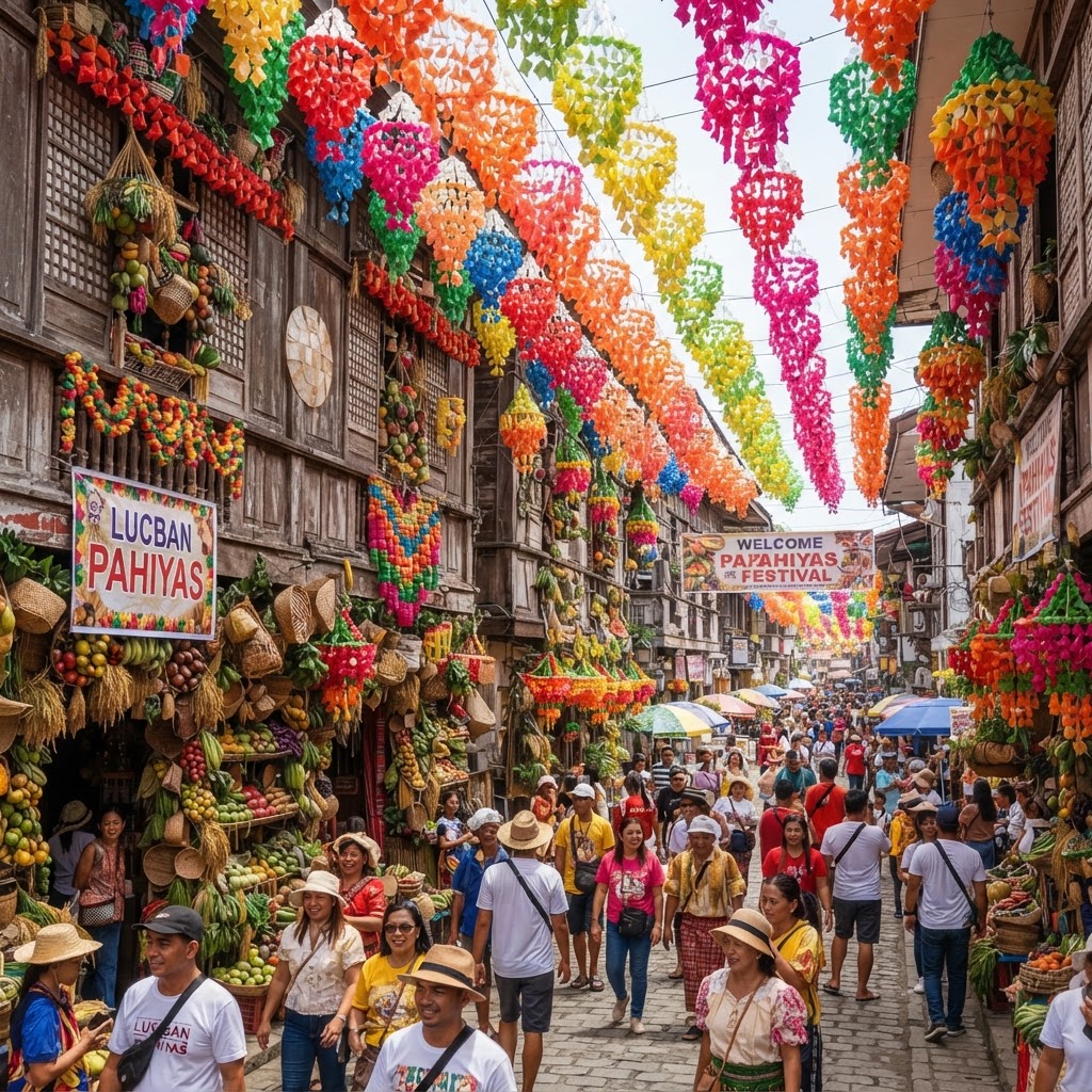 Houses draped with kiping decorations in Lucban