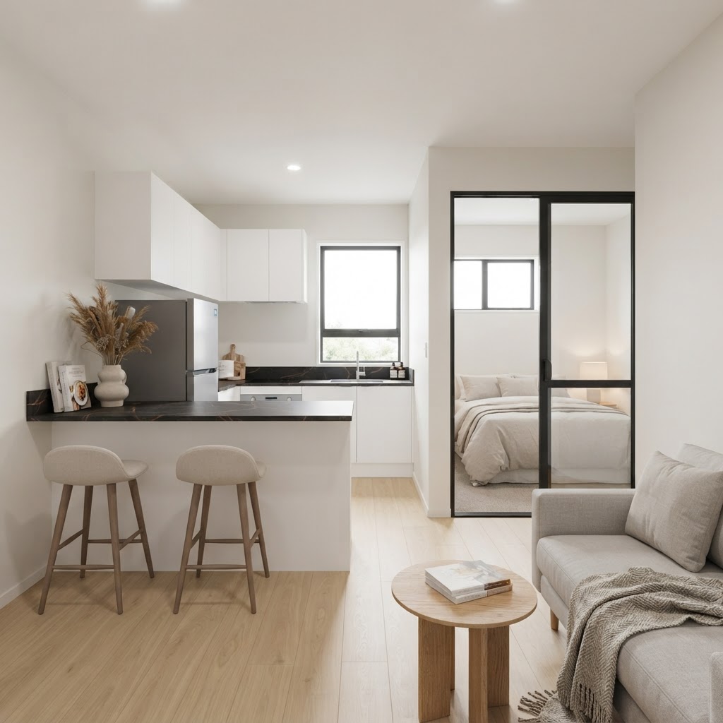 Open-plan kitchen and living area