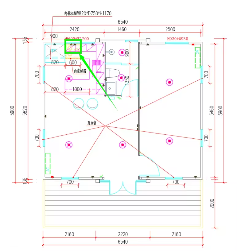 Dimensioned one-bedroom floor plan