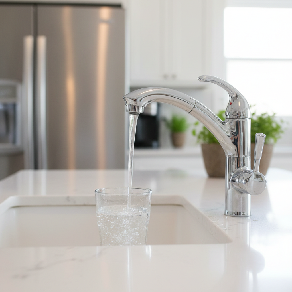 Clean shiny faucet after water softening installation