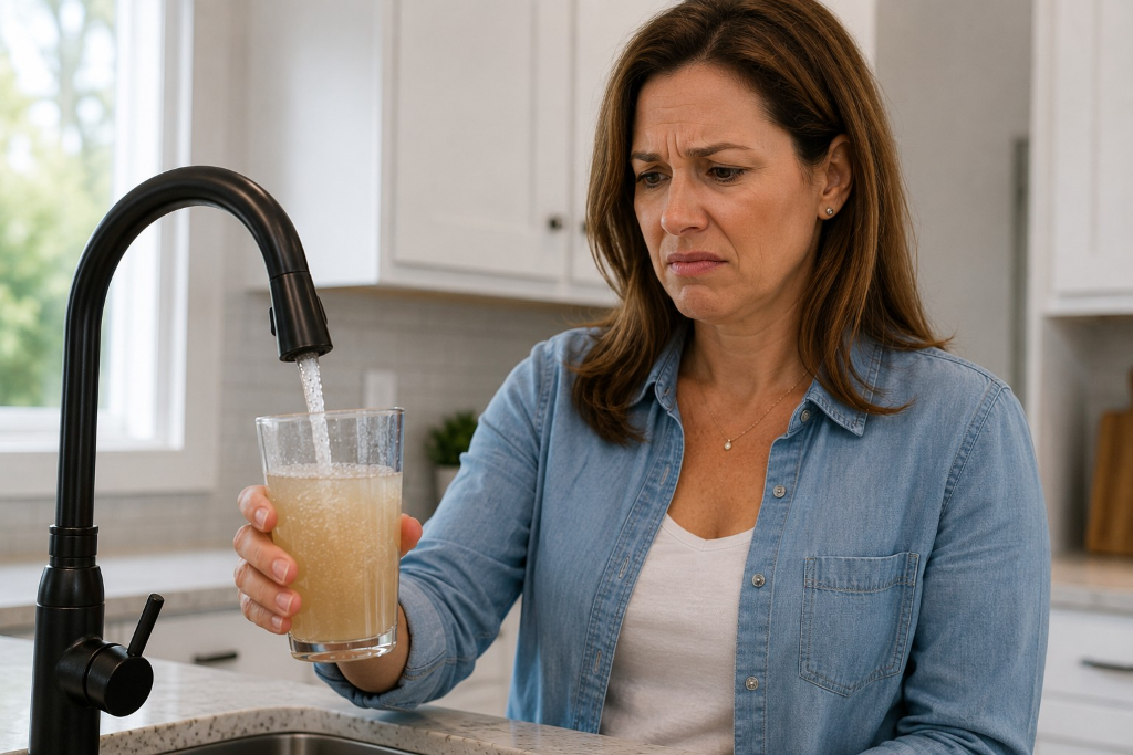 Before water filtration - hard water mineral buildup in Sarasota home