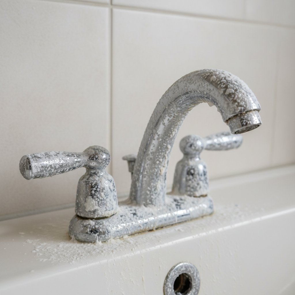Hard water scale buildup on faucet in Sarasota home