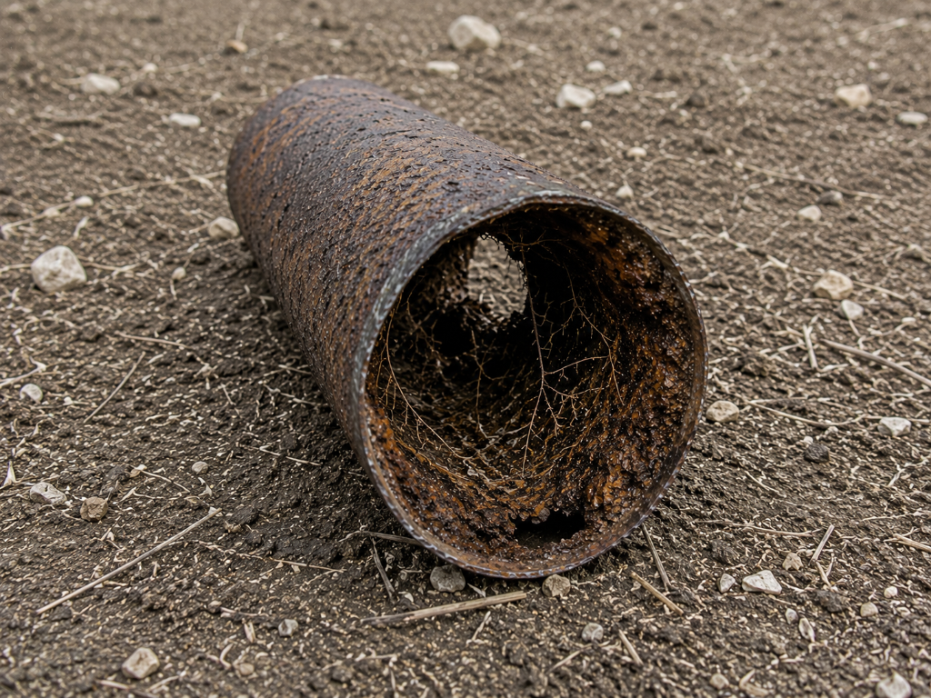Before trenchless pipe lining - corroded cast iron sewer pipe