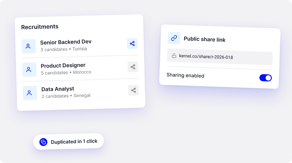 Recruitments space overhaul and public sharing