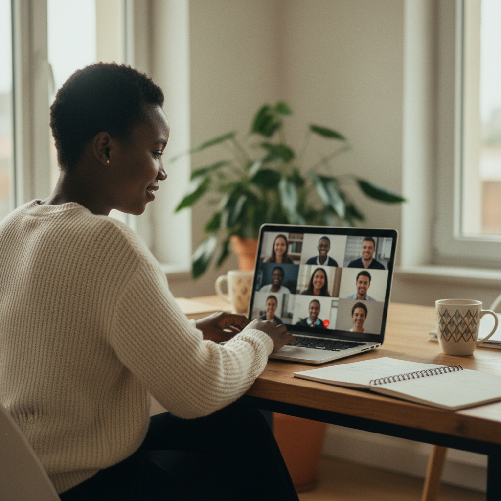 African developer collaborating remotely with their team, Kernel remains the sole employer.