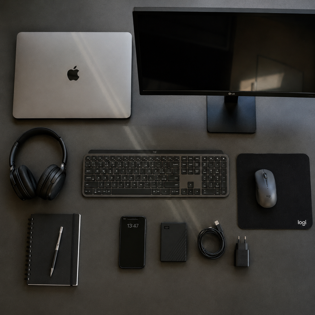 Kernel IT hardware composition: laptop, monitor, headset, keyboard, mouse for an employee in Africa