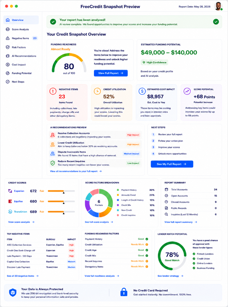 Credit Snapshot report preview