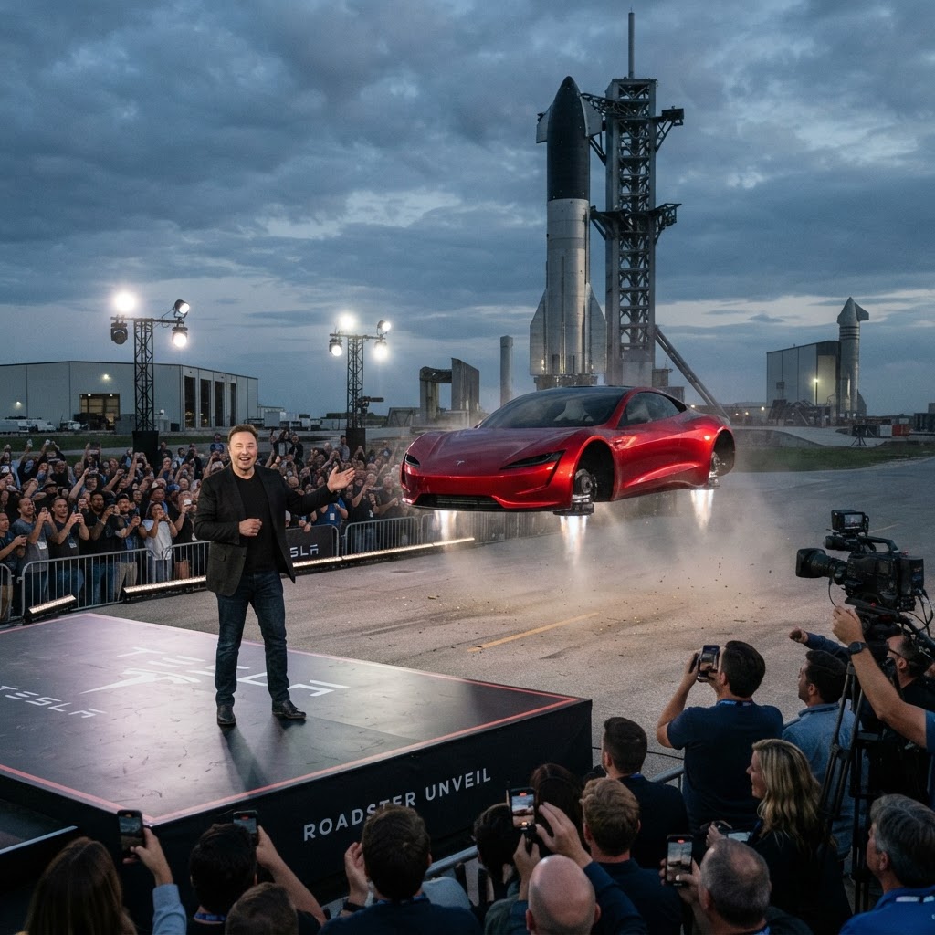 With Tesla Roadster debut, Elon Musk shows "flying cars are real"