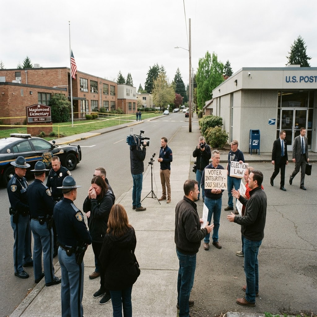Teen kills 4 at Oregon school. And, DOJ sues California over alleged noncitizens