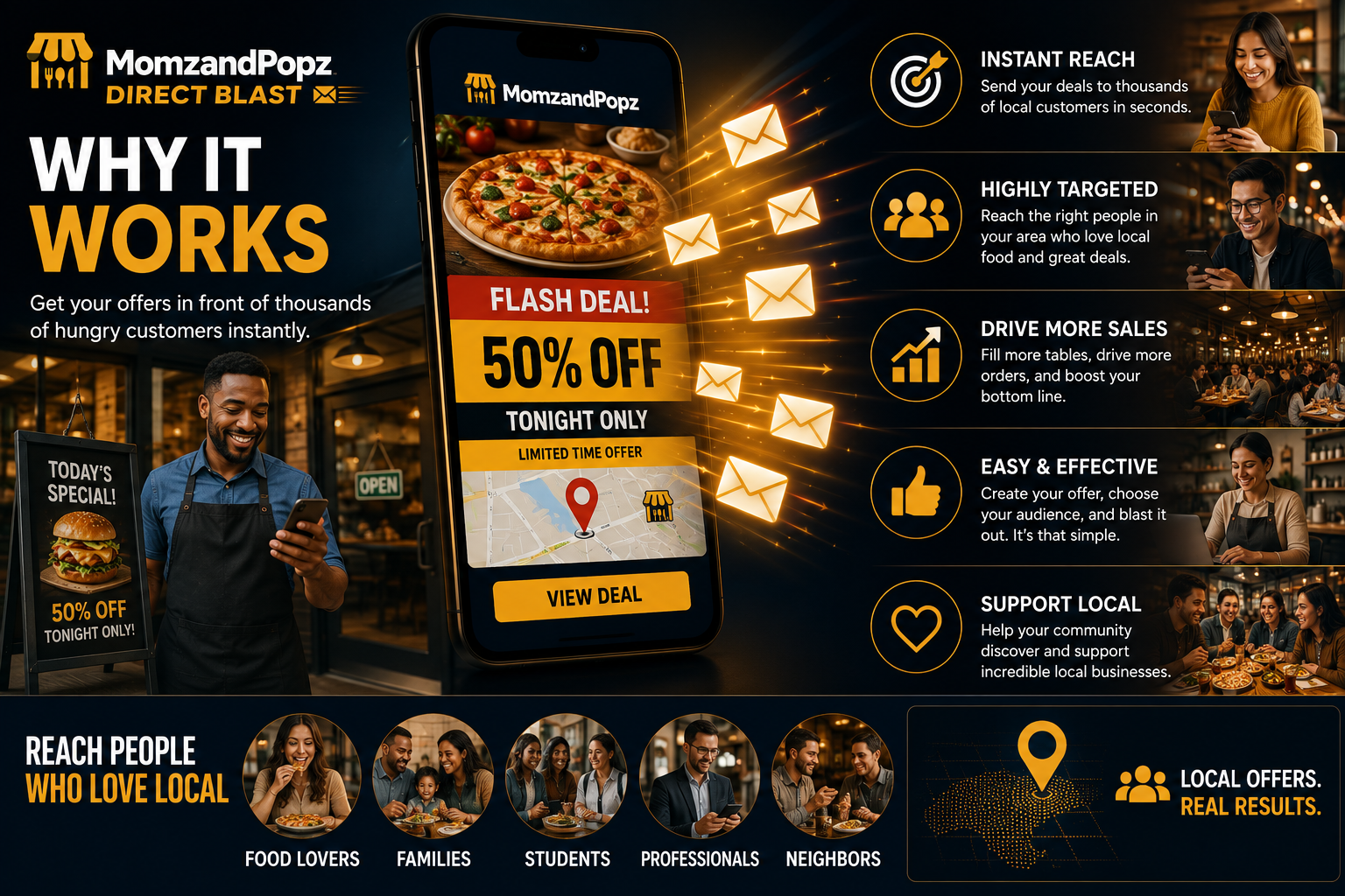 Why Direct Blast works — instant reach, targeted audience, more sales, and local support