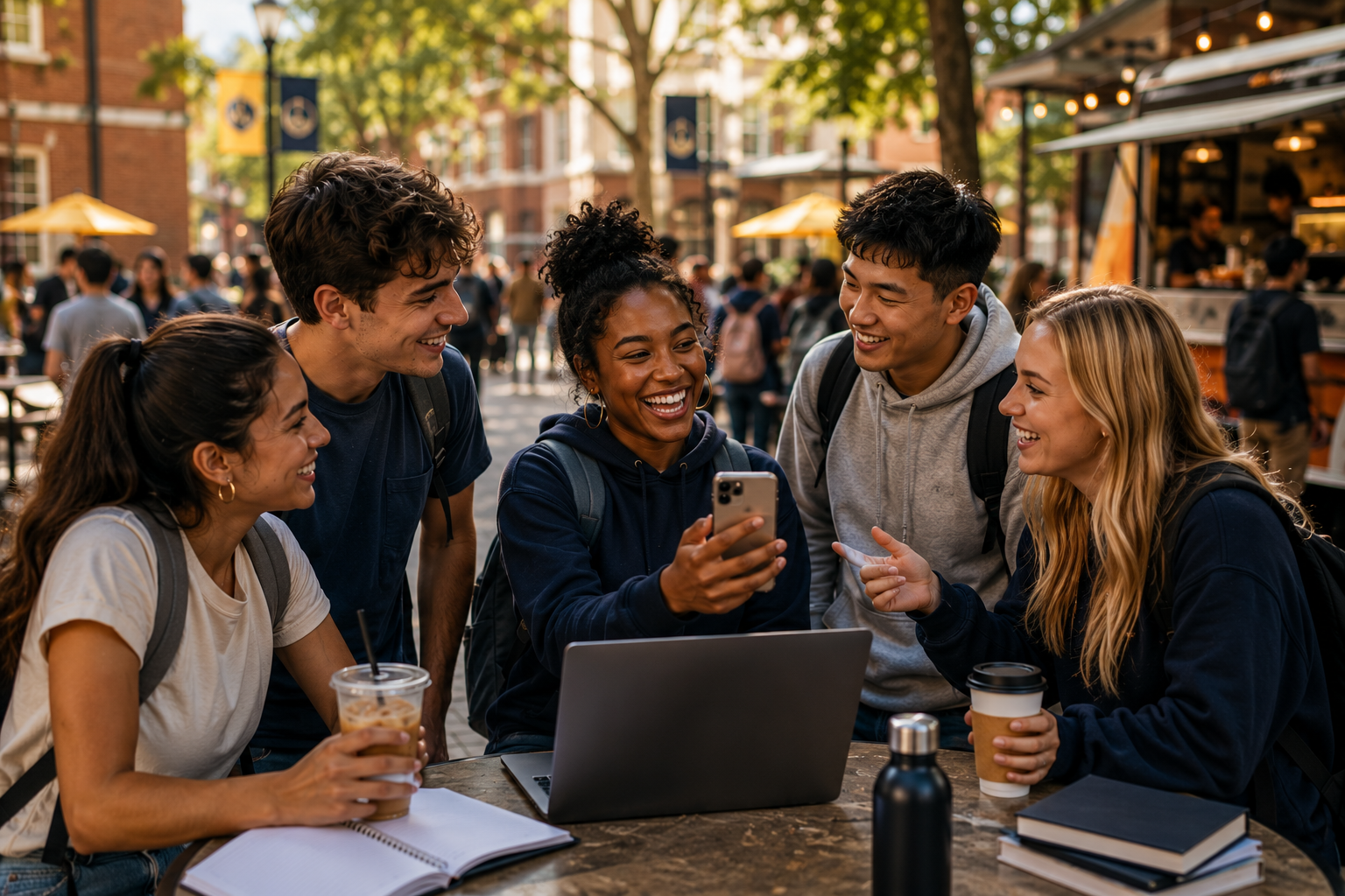 Campus crew ambassadors gathering around a table