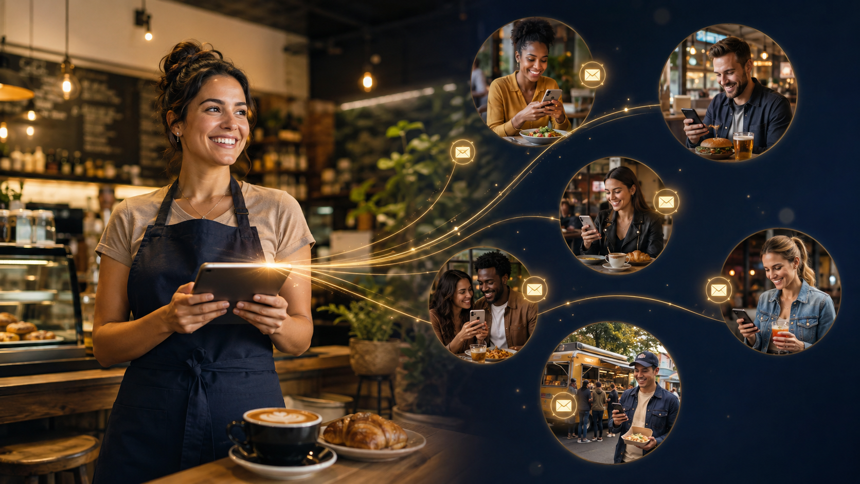 Direct Blast — a business owner broadcasting offers to local customers via email, text, and app