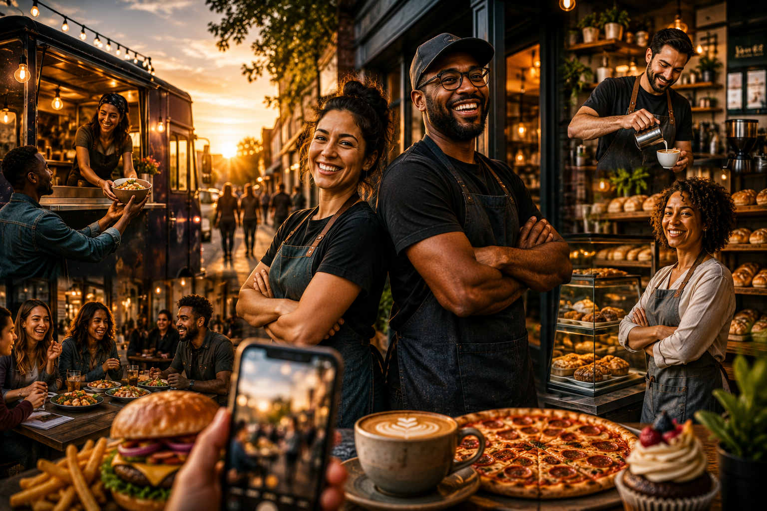 Independent food and beverage business owners — baristas, chefs, food trucks, and customers