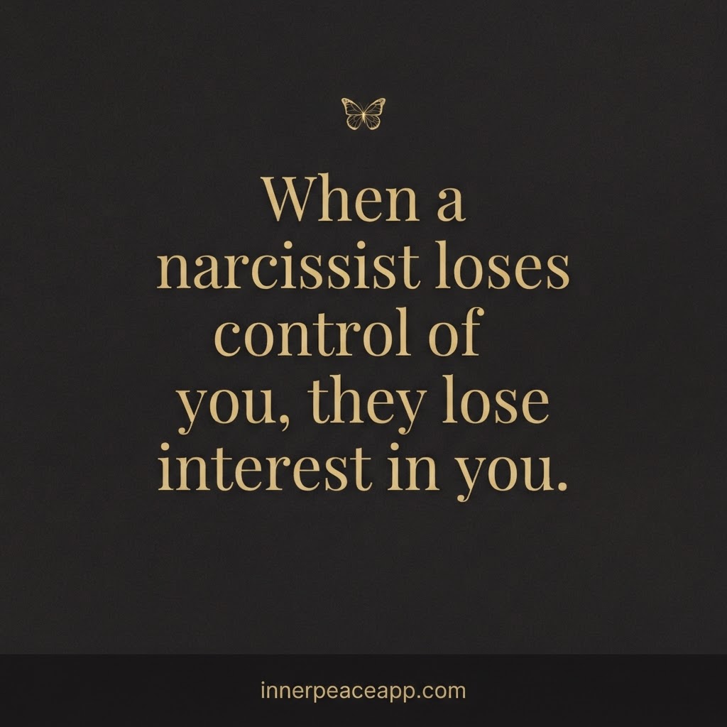 Dark luxury Pinterest pin with gold text: when a narcissist loses control of you, they lose interest in you.