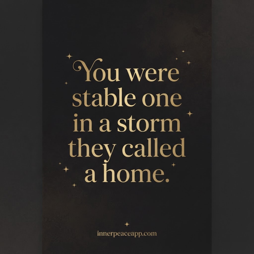 Dark Pinterest pin with gold star accents, quote: you were the stable one in a storm they called a home.