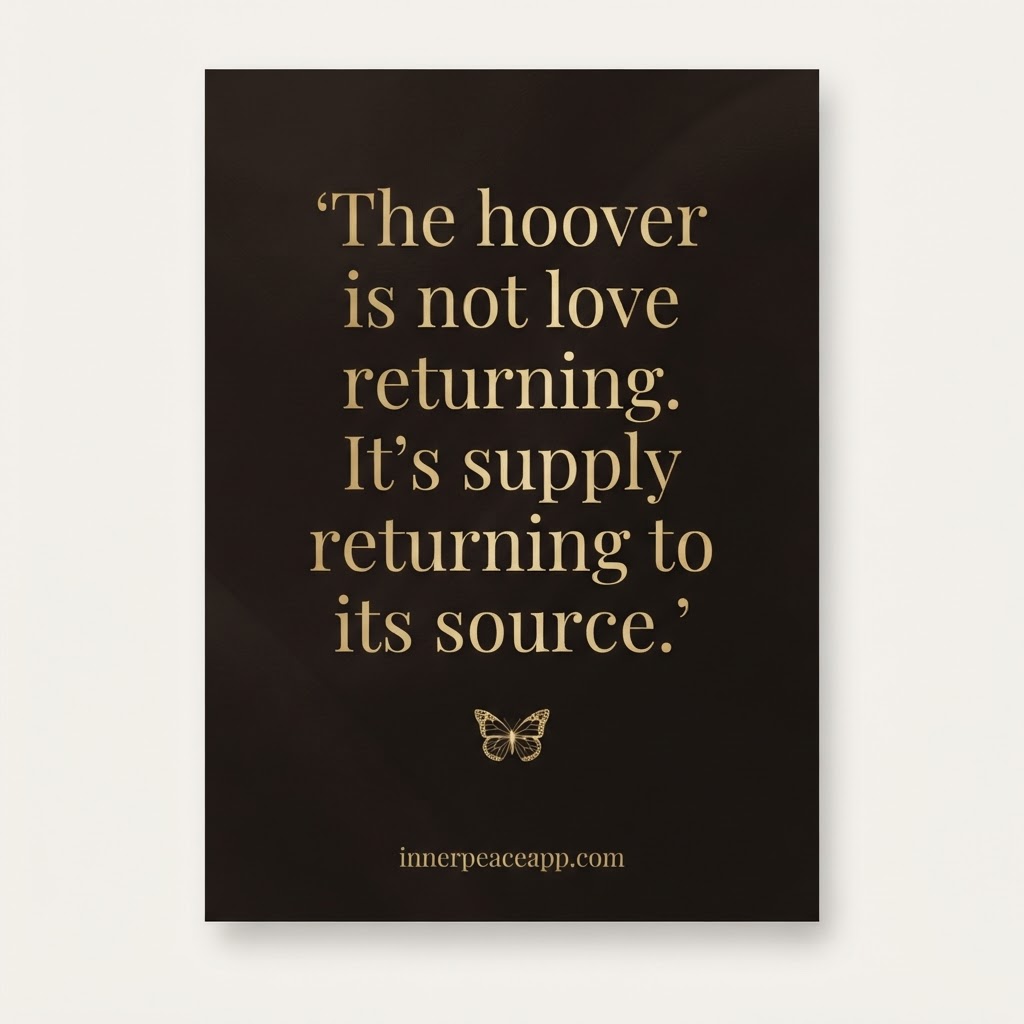 Dark luxury Pinterest pin with gold text about hoovering being supply returning to its source.